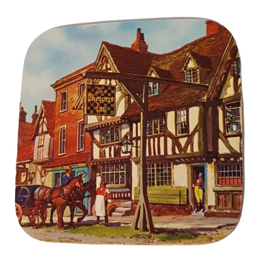 Pimpernel Coasters Vintage‎ English Inns Set of 6 Acrylic Cork England